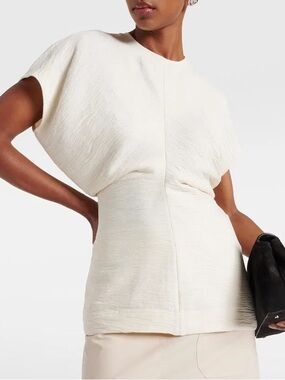 Toteme Cream Draped Slouch Waist Top Crinkled Blouse